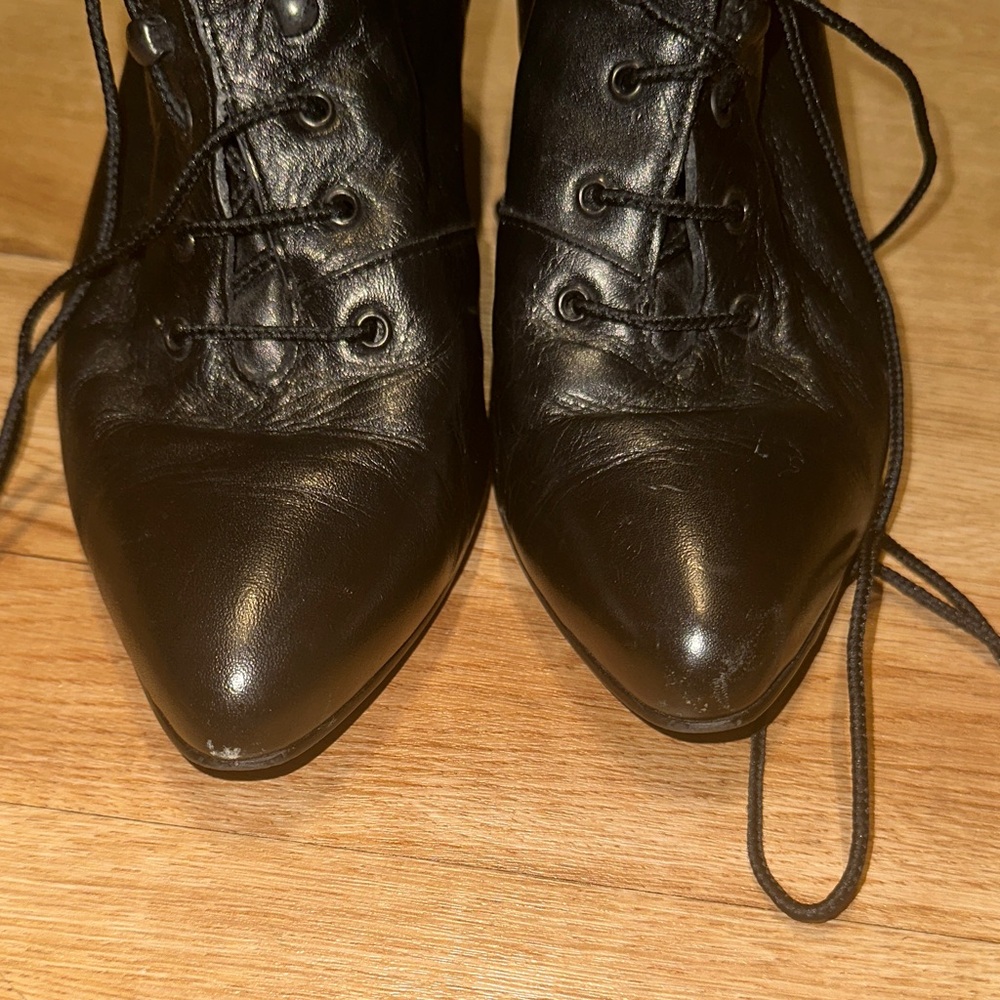Vtg Vintage POPPIES 90's Goth Victorian Granny Pointed Black Leather Boots sz 9 - Picture 5 of 10